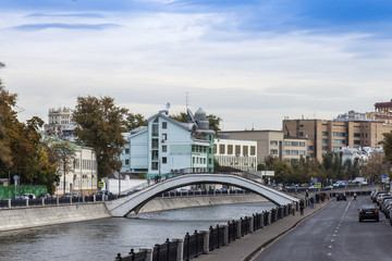 Moscow, Russia. River embankment Moscow. Zverev Bridge