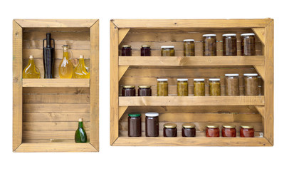 shelf with home canning food isolated