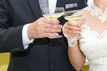 wine glasses in hand bride and groom.