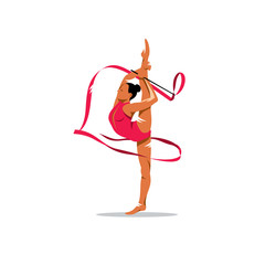Gymnastics with ribbon vector sign