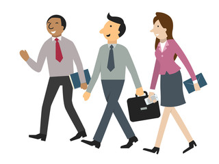 Businesspeople walking and talking