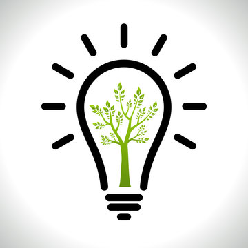 Modern infographic template. Light bulb with Green tree icon ins
