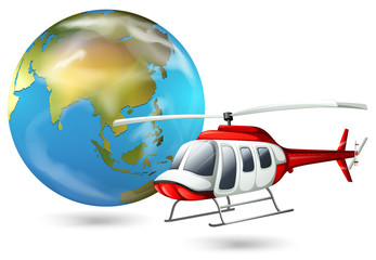 A helicopter and a globe