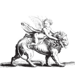 Fototapeta na wymiar Cupid on a lion