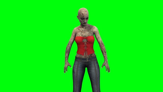 walking dead zombie girl reacts to environment green screen