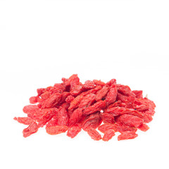 Dried goji berries on white background.