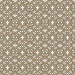 White and Brown Fleur-De-Lis Pattern Textured Fabric Background