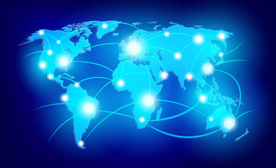 World map with glowing points