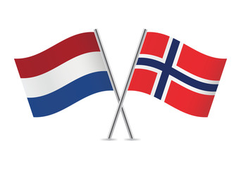 Netherlands and Norwegian flags. Vector illustration.