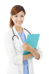 full length young smiling professional Doctor with document