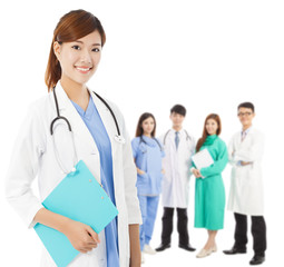 Professional medical doctor with her team