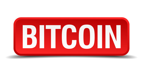 bitcoin red square button isolated on white background