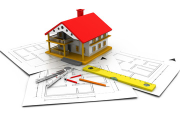 3d house on plan blueprints