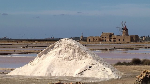 ncient Windmills and salt pans at Mozia island, Sicily