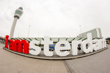 Fototapeta premium Wide angle view of the I am Amsterdam sign