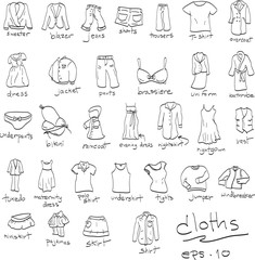 hand drawn set of cloths, doodles