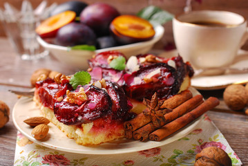 piece of plum cake with nuts and spices