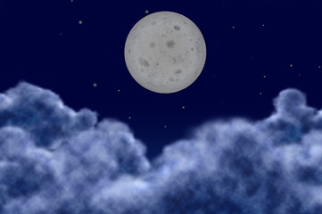 one moon planet on a sky blur foregrounds