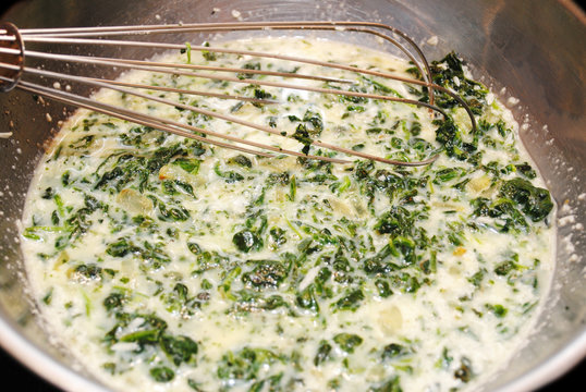 Preparing Egg Quiche with Healthy Spinach and Cheese
