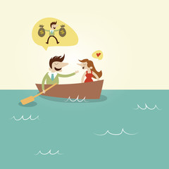 Couple chatting on boat.