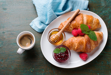 breakfast with croissants,coffee