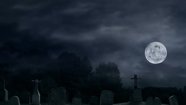 Scary old cemetery at midnight.