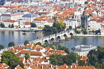 Fototapeta na wymiar Prague, a top view of the town and Charles bridge