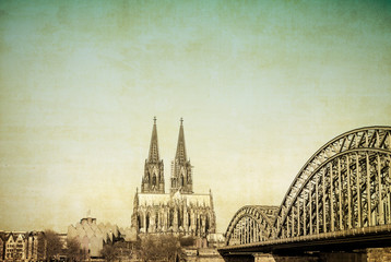 Fototapeta premium Vintage view of Gothic Cathedral in Cologne