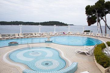 empty swimming pool on overcast day