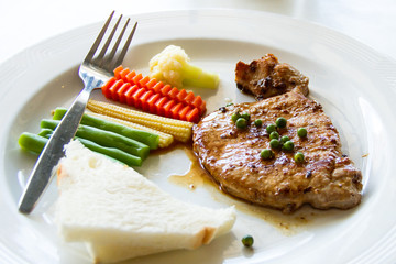 Pork steak with fresh green pepper grains