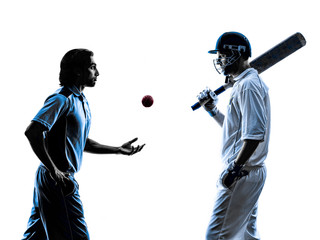  two Cricket players  silhouette