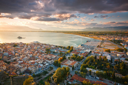 View Of Nafplio Town And Harbour, Peloponnese, Greece.