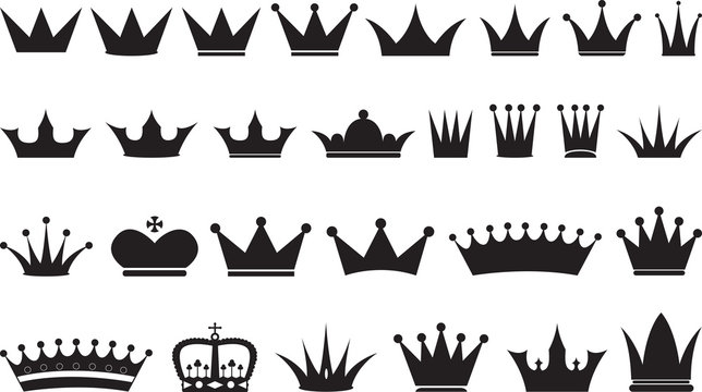 Simple black crowns illustrated on white