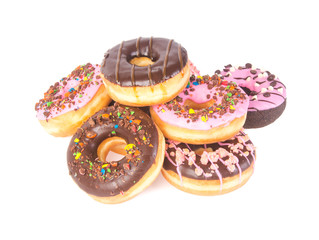 chocolate donuts on a white background