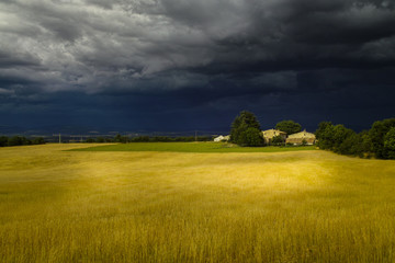 Unwetter über einem Feld in der Provence