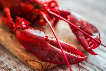 Plexiglas foto achterwand Cooked lobster on wooden background © ehaurylik