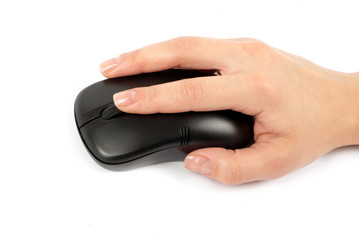 computer mouse with hand over white