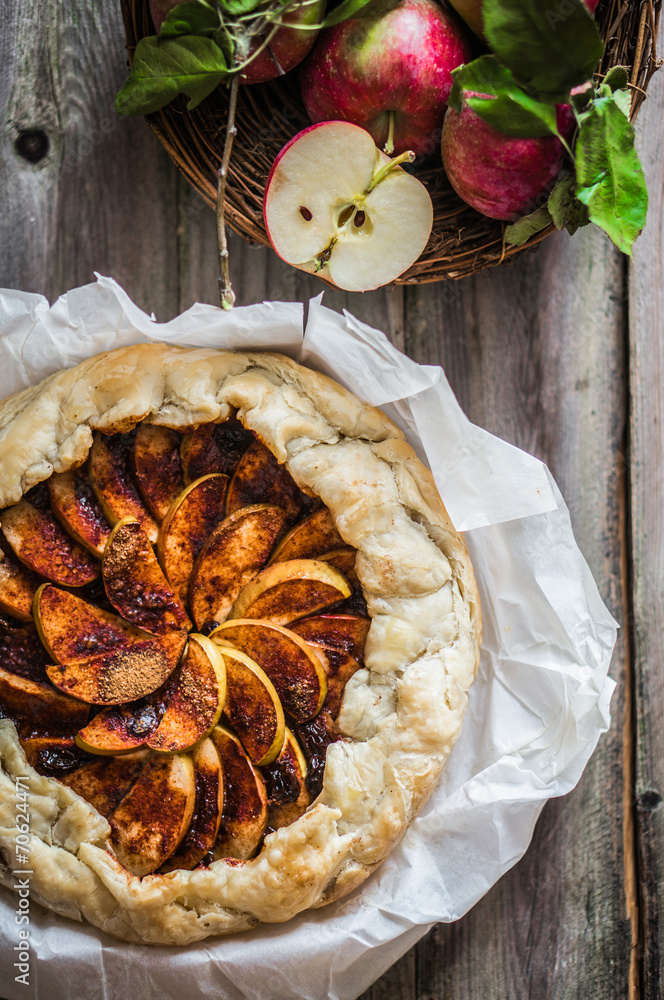 Canvas Prints Apple pie on rustic wooden background