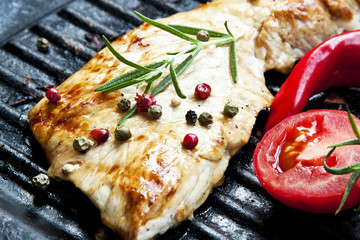 Grilled Pork Steak with Rosemary and Vegetables