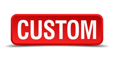 Custom red square button isolated on white background