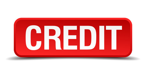 Credit red square button isolated on white background