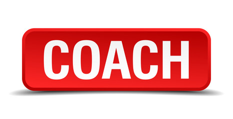 Coach red square button isolated on white background