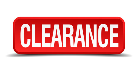 clearance red square button isolated on white background