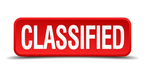 classified red square button isolated on white background