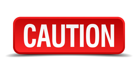 caution red square button isolated on white background