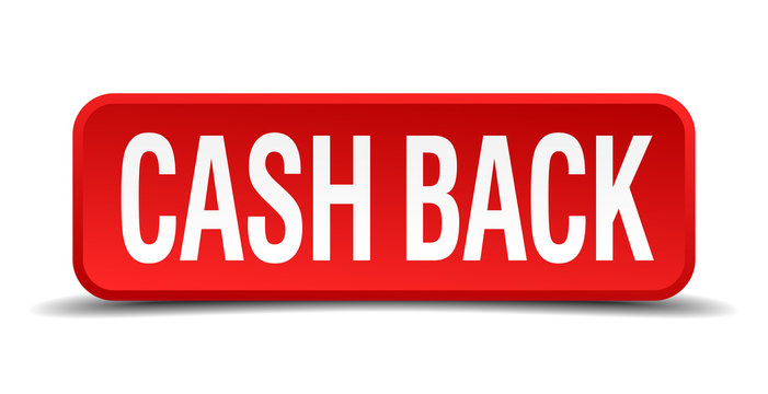 cash back red square button isolated on white background