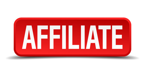 Affiliate red square button isolated on white background