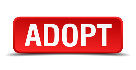 Adopt red square button isolated on white background