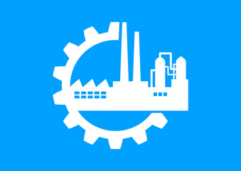 White industrial icon on blue background