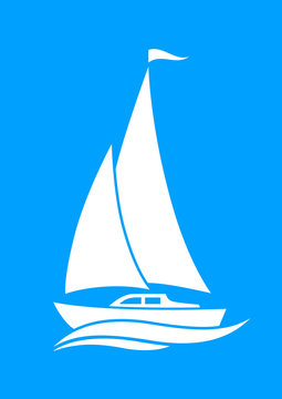 White sailboat icon on blue background